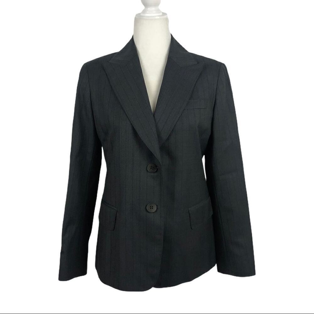 Lafayette 148 Office Siren Pinstripe Gray 100% Wool Blazer Jacket 8P